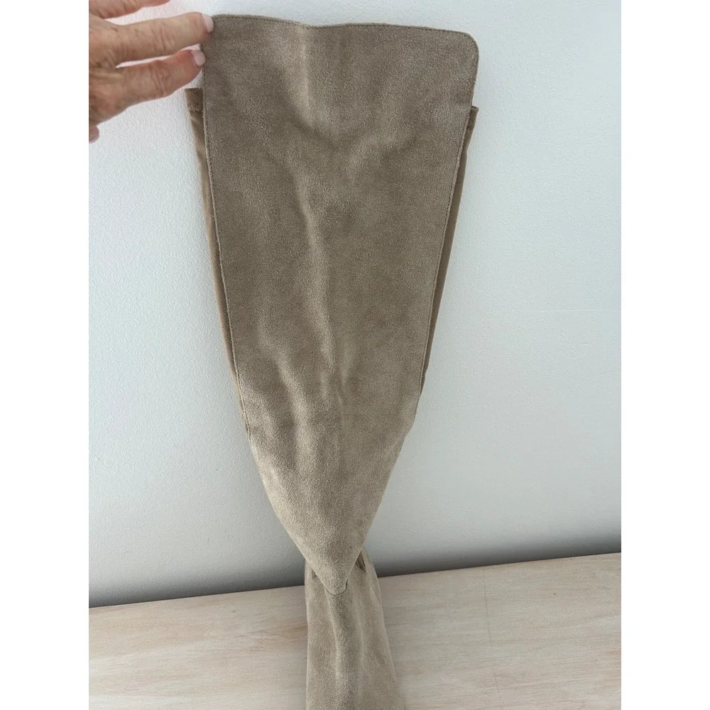 Lucky Brand Calypso Tan Suede Over Knee Boots Womens 8.5 M Stretch Back Low Heel